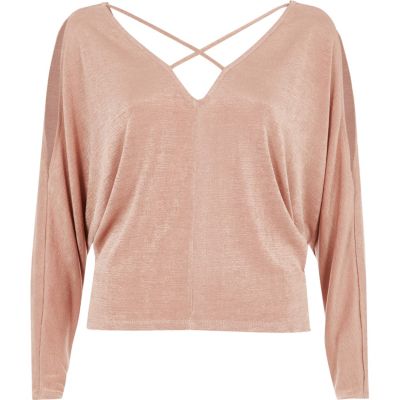 Pink shoulder strappy batwing top